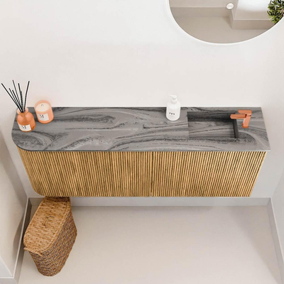 Mondiaz JOYA-DLUX 111.6cm meuble de salle de bains - arrondi gauche couleur Oak - Vasque FAYE position Droite 1 trou de robinet couleur Sombra.