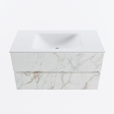 Mondiaz VICA Ensemble de meuble de salle de bain - 90cm - meuble sous-vasque carrara - 2 tiroirs - lavabo cloud milieu - 1 trou de robinet - version haute de 60cm - talc