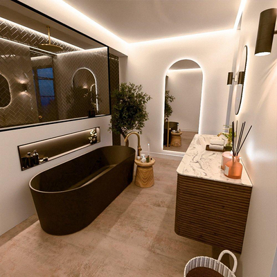 Mondiaz CIRO-DLUX Ensemble de meubles de salle de bains - 150x45x50cm - Vasque solid surface Glace - 1 lavabo à gauche - 1 trou de robinet - 4 tiroirs - Dusk