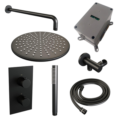 Brauer Black Edition Regendoucheset inbouw - hoofddouche 30cm - Gladde knop - handdouche staaf 1 stand - mat zwart