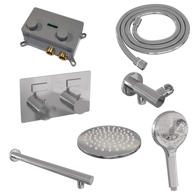 BRAUER Chrome Edition Douche de tête thermostatique encastrée - boutons-poussoirs - SET 55 - douche de tête 20 cm - bras mural droit - douchette 3 jets - flexible de douche - coude de raccordement mural - chrome
