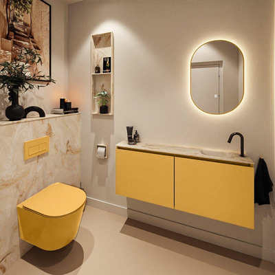 MONDIAZ TURE-DLUX Meuble toilette - 120cm - Ocher - EDEN - vasque Frappe - position droite - 1 trou de robinet