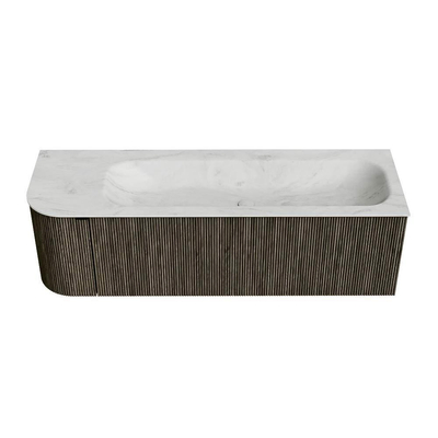Mondiaz KURVE-DLUX Badkamermeubelset - 145x46x40cm - 1 lade - 1 deur - wastafel solid surface - rechts - 1 kraangat - Shadow