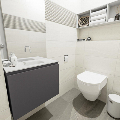 MONDIAZ OLAN Toiletmeubel 60x30x40cm met 0 kraangaten 1 lades dark grey mat Wastafel Lex midden Solid Surface Wit