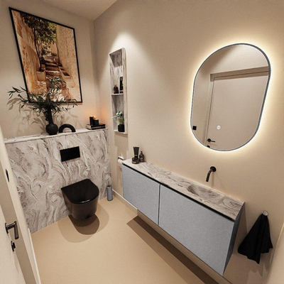 MONDIAZ TURE-DLUX Meuble WC 120 cm Plata. Lavabo EDEN Glace position droite. Sans trou de robinet.