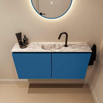 MONDIAZ TURE-DLUX 100cm toiletmeubel Jeans. EDEN wastafel Glace positie midden. Met 1 kraangat.