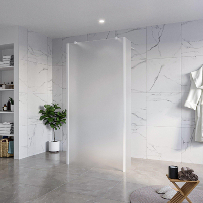 Fortifura Galeria Douche à l'italienne - 100x200cm - verre satiné - anticalcaire - verre de sécurité 8mm - 2 parois latérales 40cm - avec bras muraux et profilés d'angle - Blanc mat