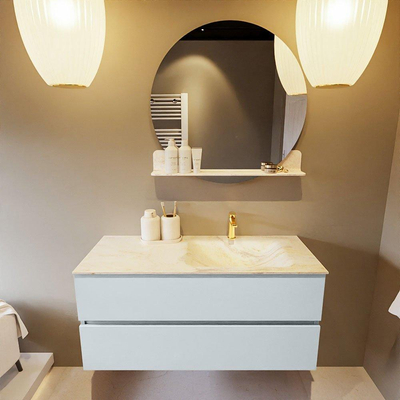 Mondiaz VICA-DLUX ensemble de meuble de salle de bain - 110cm - meuble sous-vasque argile - 2 tiroirs - lavabo encastré nuage droite - 1 trou de robinet - version haute 60cm - ostra