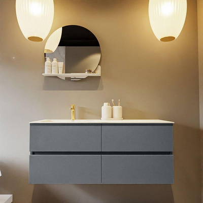 Mondiaz VICA-DLUX Ensemble de meuble de salle de bain - 120cm - meuble sous-vasque plata - 4 tiroirs - lavabo encastré cloud gauche - 1 trou de robinet - version haute de 60cm - opalo