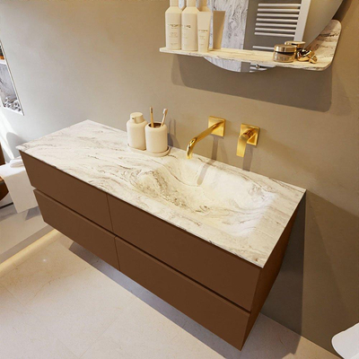 Mondiaz VICA-DLUX Ensemble de meuble de salle de bain - 130cm - meuble sous-vasque repos - 4 tiroirs - lavabo encastrée cloud droite - sans trous de robinet - version haute de 60cm - glace