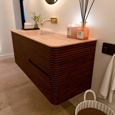 Mondiaz CIRO-DLUX Ensemble de meubles de salle de bains - 120x45x50cm - Plan-vasque solid surface Saba - 1 vasque à gauche - sans trous de robinetterie - 2 tiroirs - Ruby