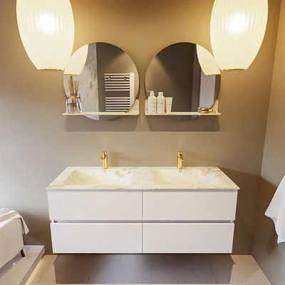 MONDIAZ VICA-DLUX Ensemble meuble de salle de bains - 130cm - meuble bas talc - 4 tiroirs - lavabo encastré cloud double - 2 trous de robinet - version haute 60cm - frape