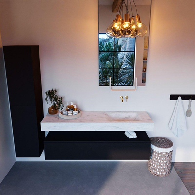 Mondiaz ALAN-DLUX Ensemble de meuble - 150cm - meuble Urban mat - 1 tiroir - Lavabo Cloud Opalo suspendu - vasque Droite - 0 trous de robinet