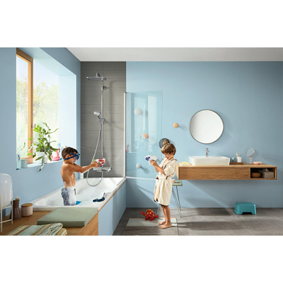 Hansgrohe Croma E280 - showerpipe: - met badkraan - thermostatisch - met 1jet - hoofddouche - met 3jet - handdouche multi en doucheslang - 160cm - thermostaat - hoogglans chroom