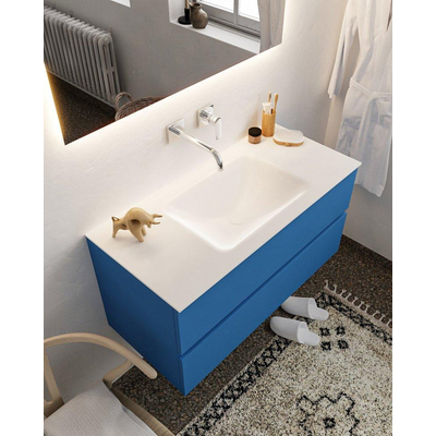 Mondiaz VICA ensemble de meuble de salle de bain - 100cm - meuble sous-vasque jeans - 2 tiroirs - lavabo cloud milieu - sans trou de robinet - miroir LED - version XL 60cm haut