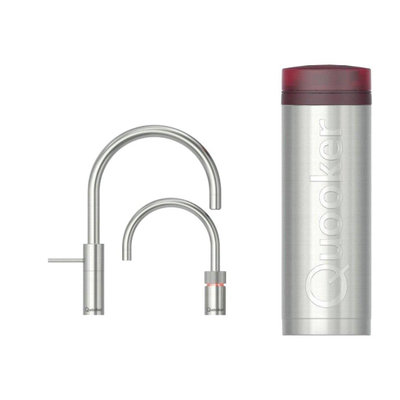 Quooker BE Nordic Round Twintaps robinet d'eau bouillante - bec pivotant - réservoir PRO3 - Eau chaude / bouillante - Inox