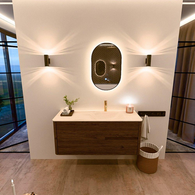 Mondiaz CIRO-DLUX Badkamermeubelset - 120x45x50cm - Solid surface wastafel Meli - 1 wasbak Rechts - 1 kraangat - 2 lades - Dusk