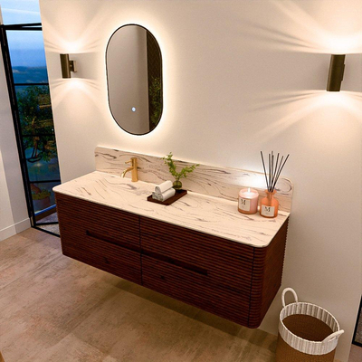 Mondiaz CIRO-DLUX Badkamermeubelset - 150x45x50cm - Solid surface wastafel Nata - 1 wasbak Links - 1 kraangat - 4 lades - Ruby