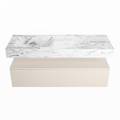 MONDIAZ ALAN - DLUX Badkamermeubelset - 130cm - onderkast - Linen - 1 lade - vrijhangende wastafel - wasbak links - 0 kraangaten - Glace