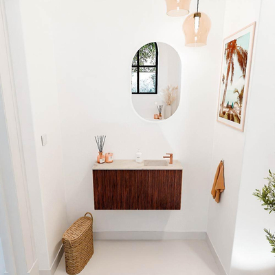 Mondiaz JOYA-DLUX 80cm toiletmeubel - kleur Ruby - Wastafel FAYE positie Rechts 1 kraangat kleur Frappe.