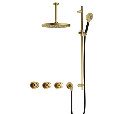 Hotbath Cobber @Work Regendoucheset - inbouw - 15cm plafondarm - 30cm ronde hoofddouche - 3 standen handdouche - glijstang - Geborsteld messing PVD