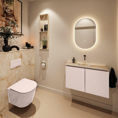 MONDIAZ TURE-DLUX Meuble de toilette 80cm Rosee. Lavabo EDEN Frappe position milieu. Sans trou de robinet.