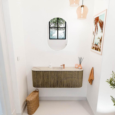 Mondiaz JOYA-DLUX 113.2cm toiletmeubel - ronding links en rechts kleur Dusk - Wastafel FAYE positie Midden 1 kraangat kleur Frappe.