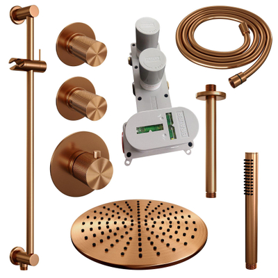 BRAUER Copper Carving inbouw regendoucheset – Ø30 cm hoofddouche – 30 cm plafondbuis – staafhanddouche – glijstang 70 cm