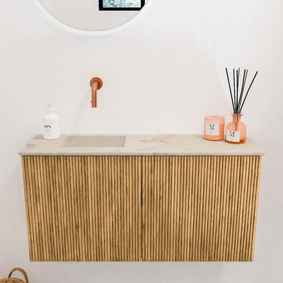Mondiaz JOYA-DLUX 80cm toiletmeubel - kleur Oak - Wastafel FAYE positie Links Zonder kraangat kleur Frappe.