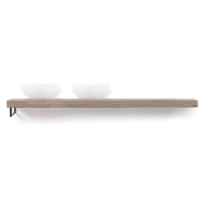 Looox Wood collection plan sous vasque - 200x46cm - Avec porte-serviettes (gauche) inox brossé - Chêne massif gris ancien