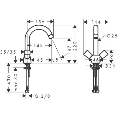 Hansgrohe Logis Tweegreeps wastafelmengkraan - 150 met draaibare uitloop 120° zonder afvoer - hoogglans chroom