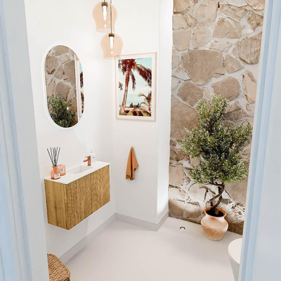 Mondiaz JOYA 60cm toiletmeubel - kleur Oak - Wastafel FAYE positie Midden 1 kraangat kleur Talc.