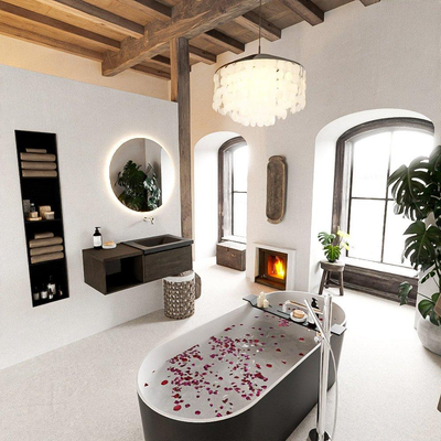 MONDIAZ BUKLA meuble de salle de bain 100cm avec module ouvert 40 couleur Marron Foncé avec 1 tiroir. Lavabo CLOUD à droite 0 trous de robinet couleur Urban.
