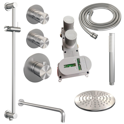 Brauer Brushed Edition Ensemble de douche pluie encastré - douche principale 20cm - bras mural - glissière - avec partie encastrable - boutons lisses - douchette à main 1 fonction - PVD - inox brossé