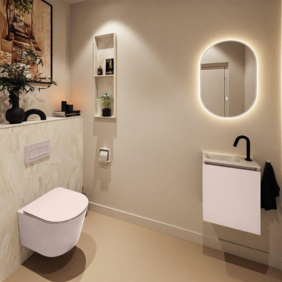 MONDIAZ TURE-DLUX Meuble toilette - 40cm - Rosee - EDEN - vasque Ostra - position gauche - 1 trou de robinet