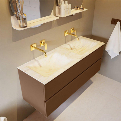 Mondiaz VICA-DLUX ensemble de meuble de salle de bain - 130cm - meuble sous-vasque reposant - 2 tiroirs - lavabo encastrée cloud double - sans trous de robinet - version haute de 60cm - ostra