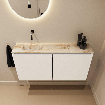 MONDIAZ TURE-DLUX Meuble toilette - 100cm - Talc - EDEN - vasque Frappe - position gauche - sans trou de robinet