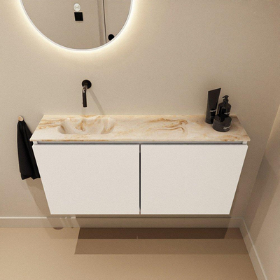 MONDIAZ TURE-DLUX Meuble WC 100cm Talc. EDEN vasque Frappe position gauche. Sans trou de robinet.