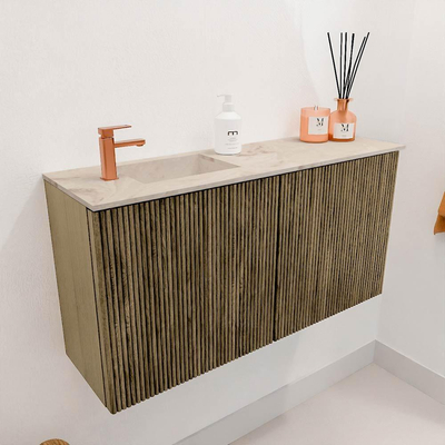 Mondiaz JOYA-DLUX 80cm toiletmeubel - kleur Dusk - Wastafel FAYE positie Links 1 kraangat kleur Frappe.