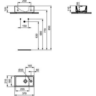 Ideal Standard Tempo lave-mains 37x21cm trou de robinetterie à droite sans trop-plein céramique blanc