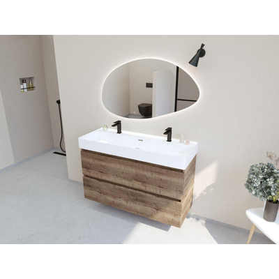 HR badmeubelen Infinity XXL 3D Ensemble meuble de salle de bains - 120 cm - 1 lavabo en céramique kube blanc - 2 trous de robinet - 2 tiroirs - charleston