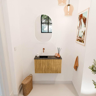 Mondiaz JOYA-DLUX 70cm toiletmeubel - kleur Oak - Wastafel FAYE positie Links Zonder kraangat kleur Lava.