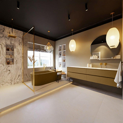 MONDIAZ VICA-DLUX Ensemble meuble de salle de bains - 200cm - meuble bas oro - 4 tiroirs - lavabo encastré cloud à droite - sans trous de robinet - version haute 60cm - glace