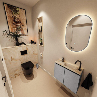 MONDIAZ TURE-DLUX 60cm toiletmeubel Plata. EDEN wastafel Frappe positie rechts. Met 1 kraangat.