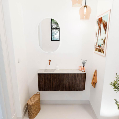 Mondiaz JOYA-DLUX 101.6cm toiletmeubel - ronding rechts kleur Walnut - Wastafel FAYE positie Links Zonder kraangat kleur Ostra.