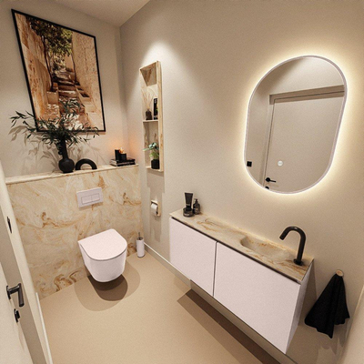 MONDIAZ TURE-DLUX 100cm toiletmeubel Rosee. EDEN wastafel Frappe positie rechts. Met 1 kraangat.