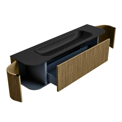 Mondiaz KURVE Badkamermeubelset - 170x46x40cm - 1 lade - 2 deuren - wastafel solid surface - midden - 2 kraangaten - Dusk