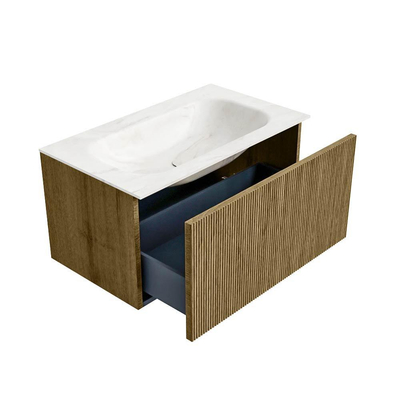 Mondiaz KURVE-DLUX Badkamermeubelset - 80x46x40cm - 1 lade - wastafel solid surface - midden - 1 kraangat - Dusk