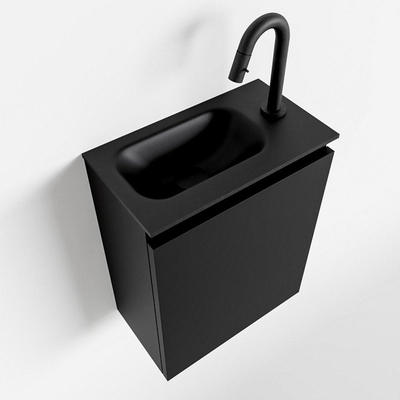MONDIAZ TURE Fonteinset - 40x23x50cm - 1 kraangat - 1 deur - urban mat - Wasbak links - Solid Surface Zwart