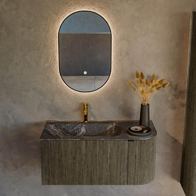 Mondiaz KURVE-DLUX Ensemble meuble de salle de bains - 95x46x40cm - 1 tiroir - 1 porte - lavabo solid surface - gauche - 1 trou pour robinet - Shadow